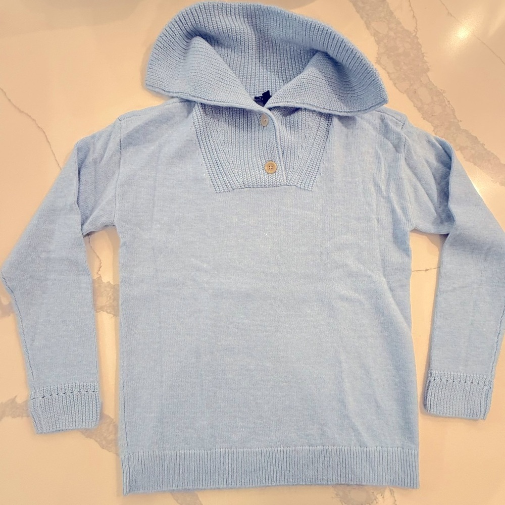 Talbots Breton Button Wide Collar Chunky Pullover Breezy Blue Cotton Women’s XS - Picture 8 of 13